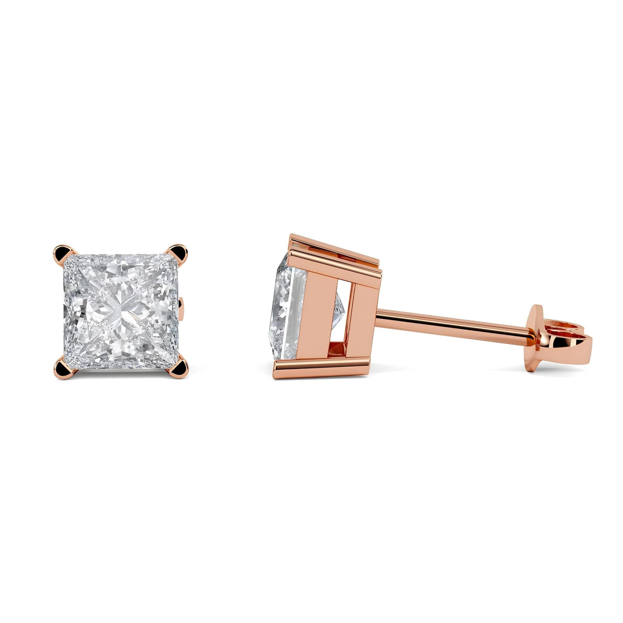 Princess Cut Lab-Grown Diamond Stud Earrings EF VS/SI Clarity 14K Solid Gold Push Back Earrings for Women