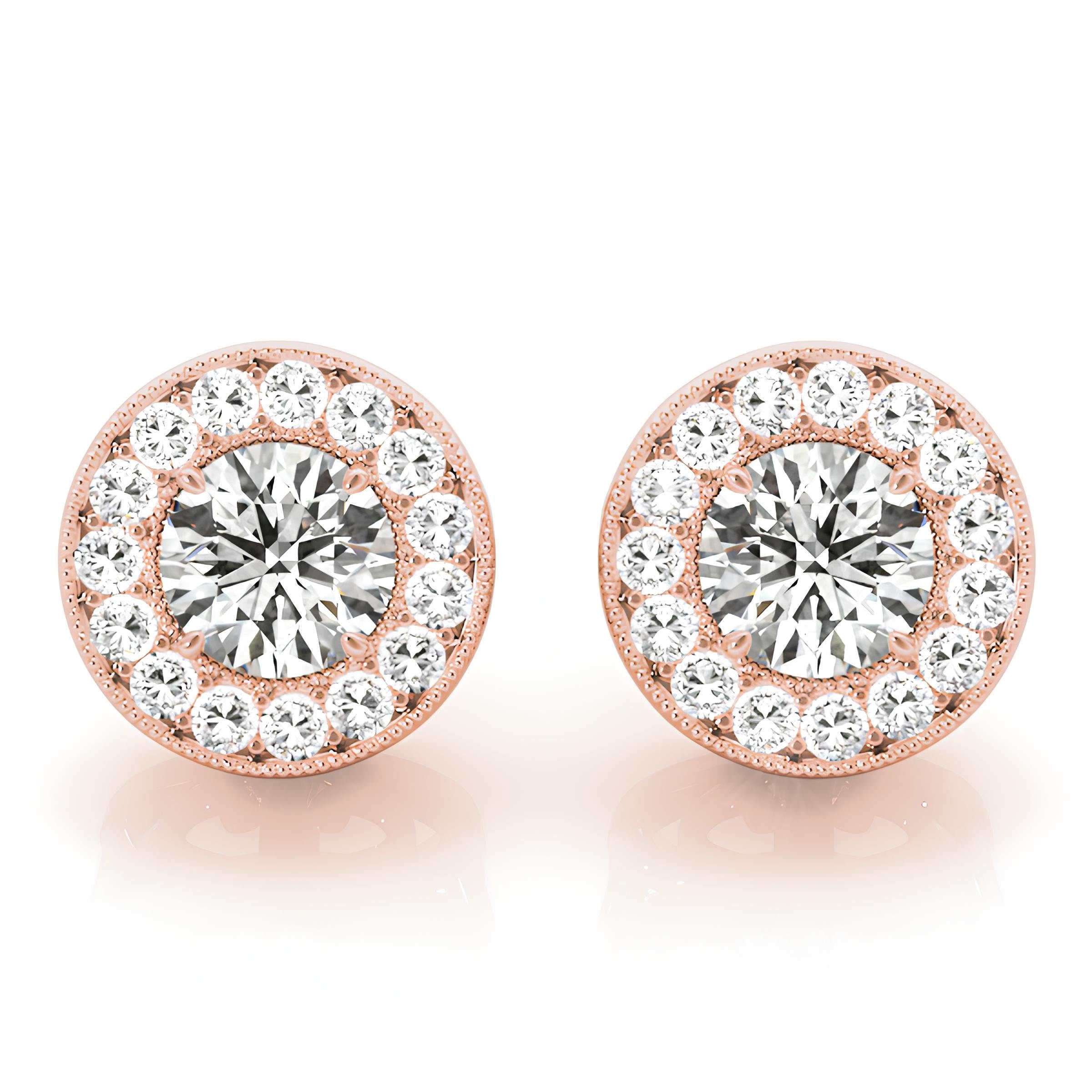 0.25–4.00 Carat Round Cut EF VS/SI Lab-Grown Diamond Halo Stud Earrings 14K Gold Diamond Studs for Women