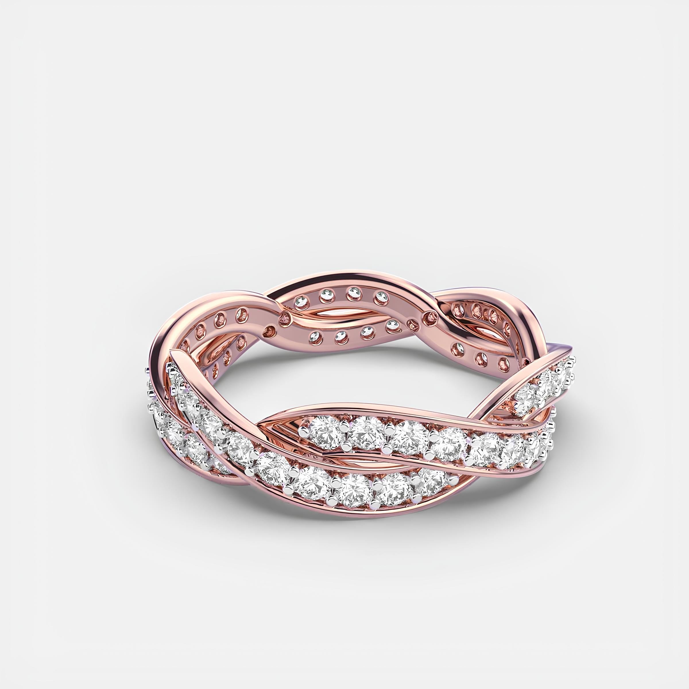 Swirling Harmony Round EF VS/SI Lab-Created Diamond Eternity Wedding Band – 14K Gold