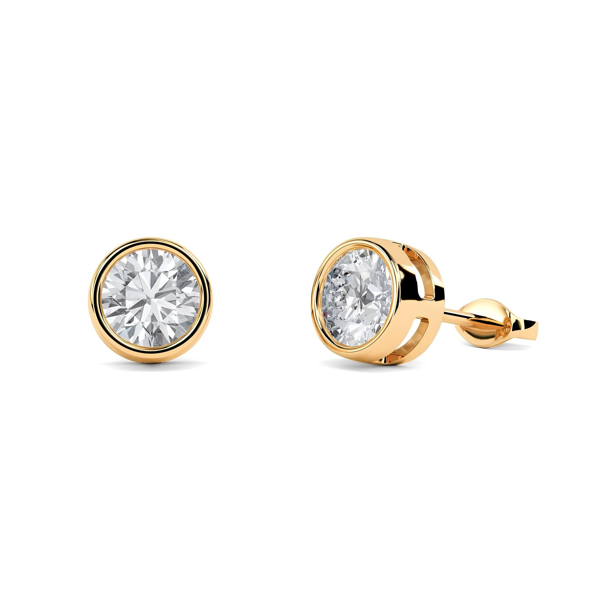 0.25–4.00 Ct Round Cut EF VS/SI Lab-Grown Diamond Bezel Set Stud Earrings 14K Gold Wedding Earrings