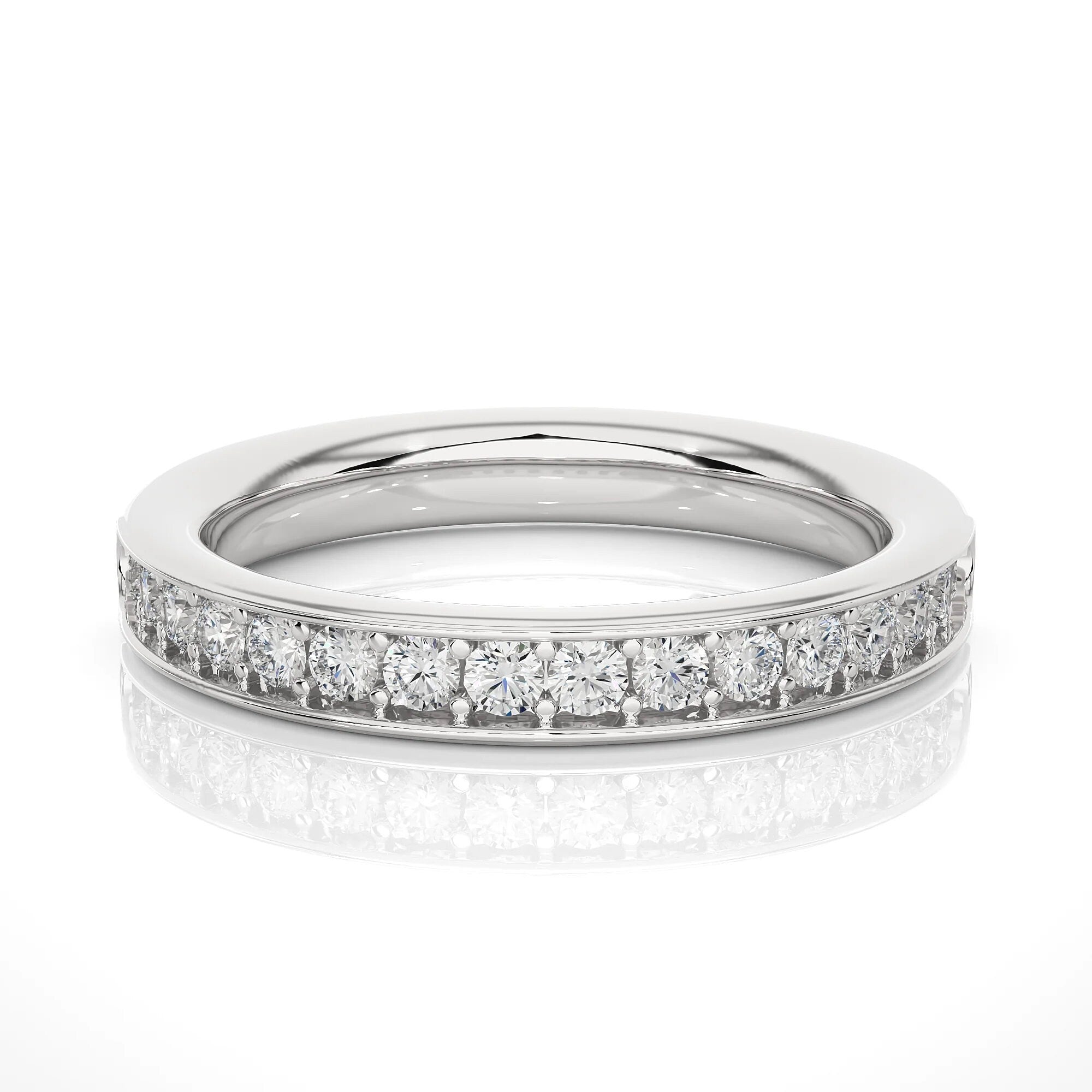 2.00MM Round Cut EF VS/SI Lab-Grown Diamond Band – Minimalist Half Eternity Ring in 14K Gold | Stackable, Matching, Anniversary Gift for Her