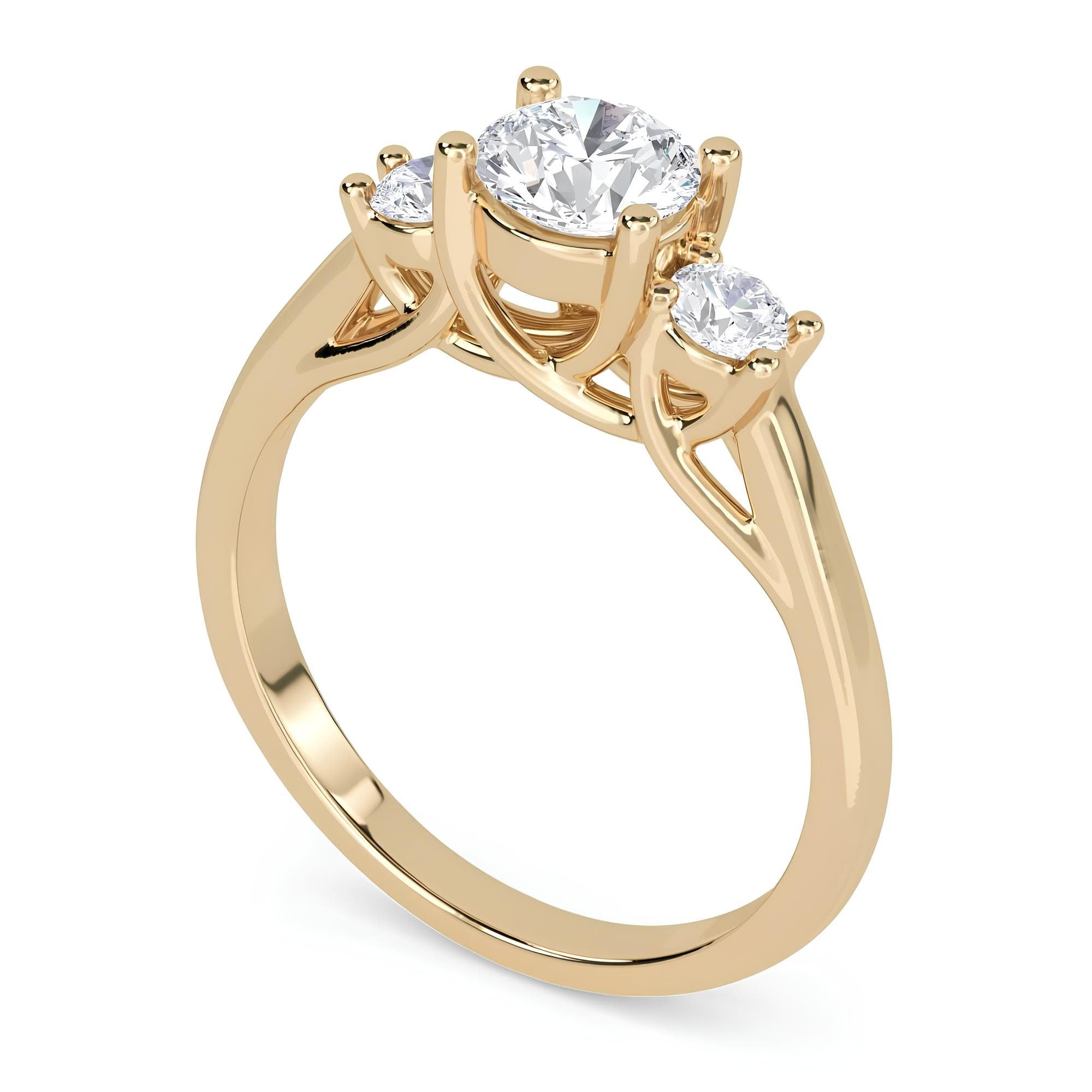 14K Gold Three-Stone Round Diamond Engagement Ring – EF VS/SI Lab-Created Diamonds | Promise, Wedding, or Gift Ring for Her