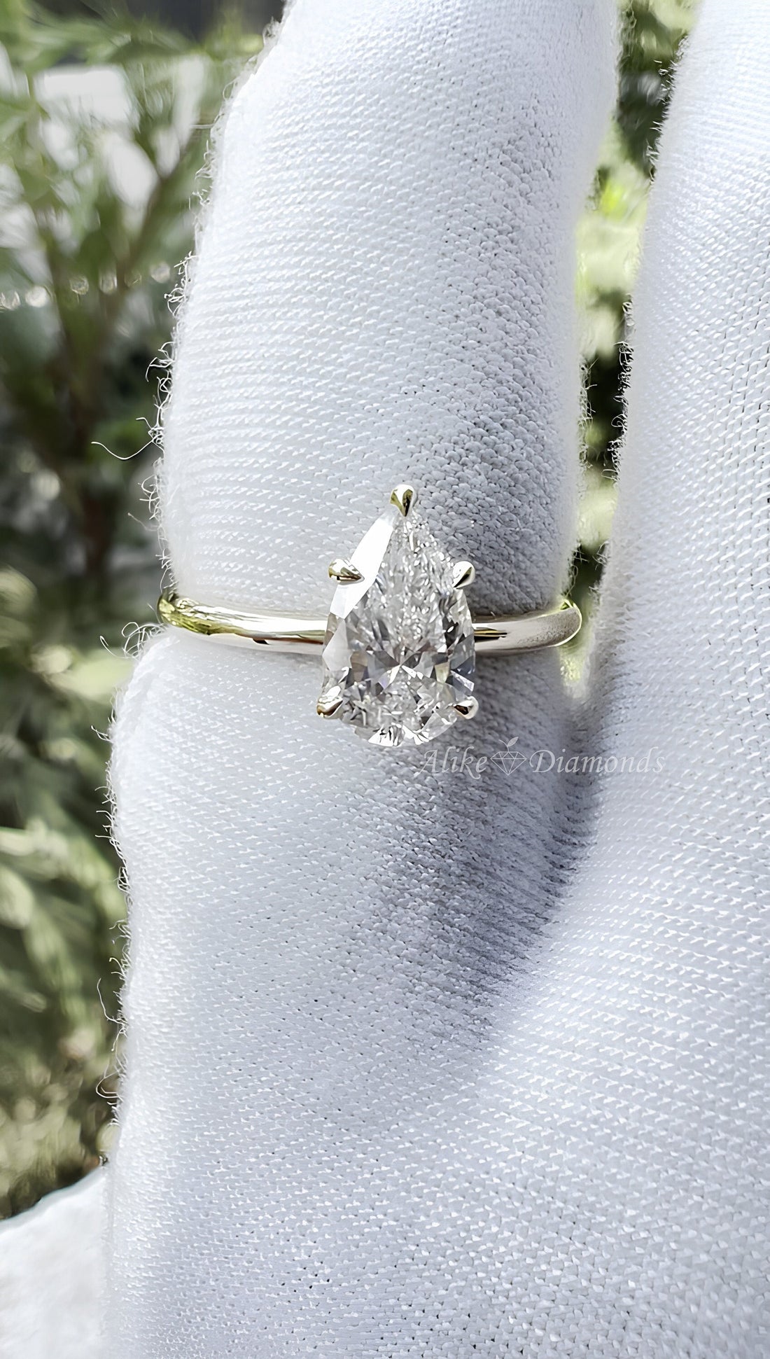 Solitaire Engagement Ring, 1.22 Ct Pear Cut Lab Grown Diamond Ring, Certified GH/SI Diamond 14K Yellow Gold Wedding Ring, Size 7