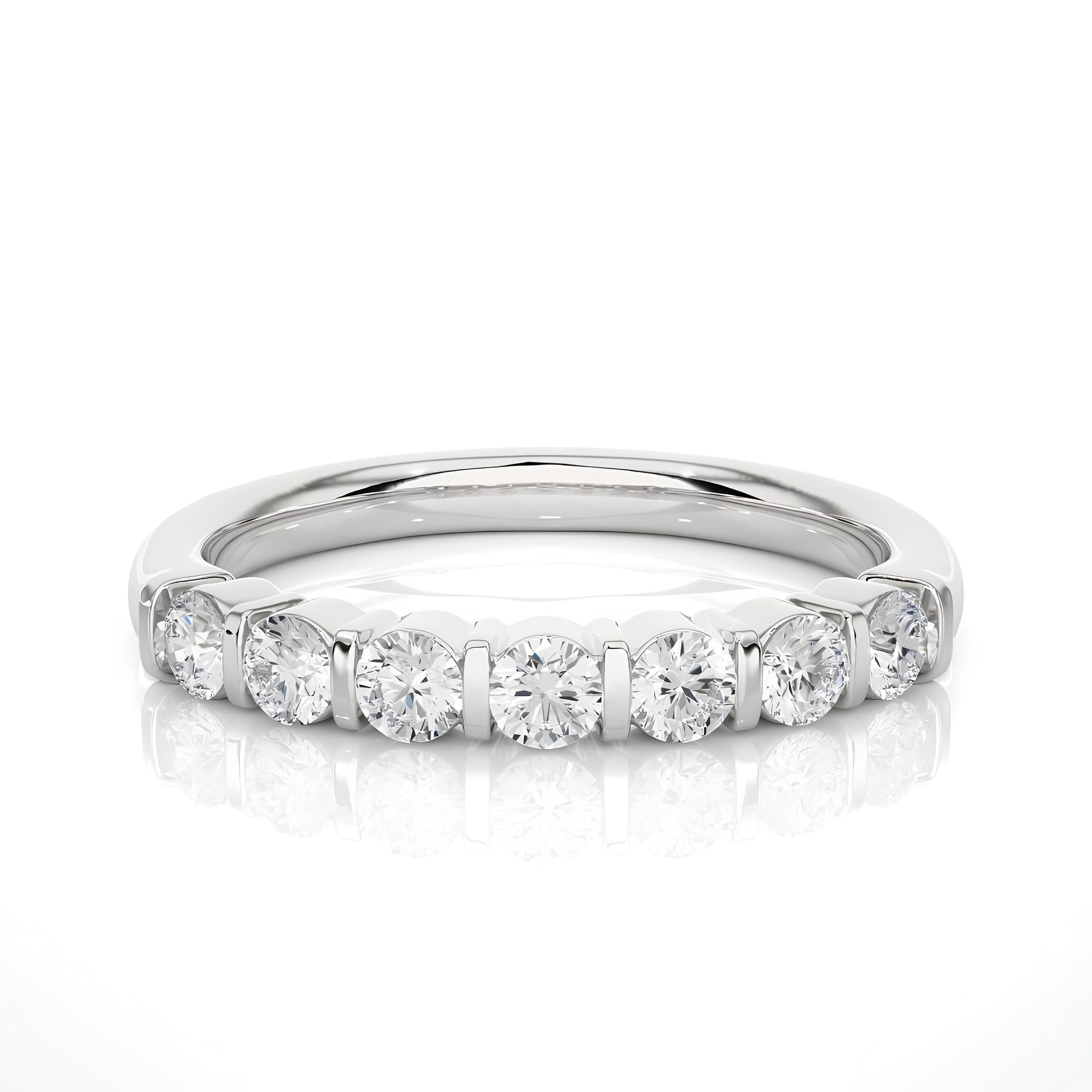2.75MM EF VS/SI Lab-Grown Diamond Eternity Band – 7-Stone Bar-Set Diamond Ring, Unique Wedding and Stacking Band 14K Gold