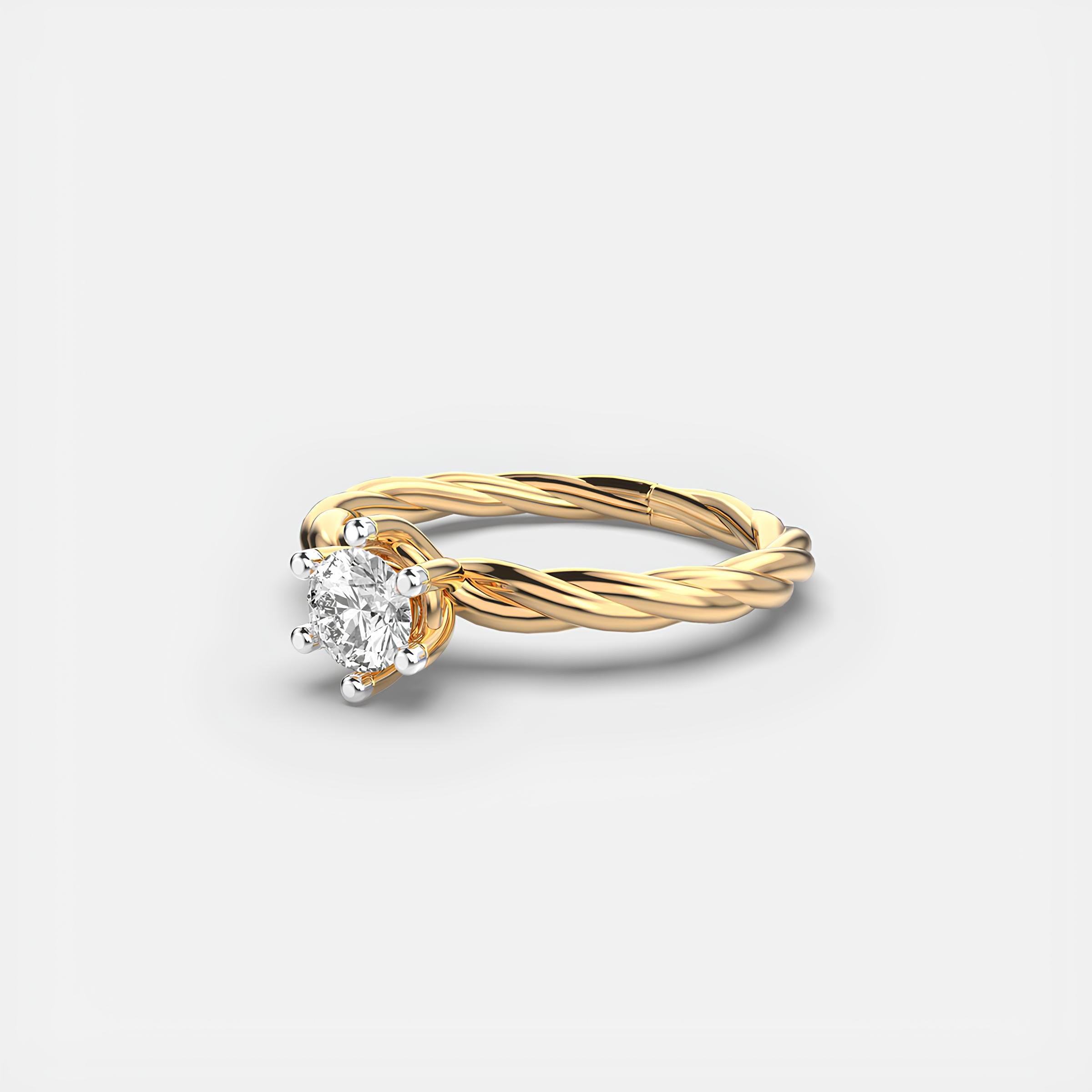 Solitaire Round Diamond Ring – EF VS/SI Lab-Created Diamond Wedding Band | Delicate 14K Solid Yellow Gold Ring