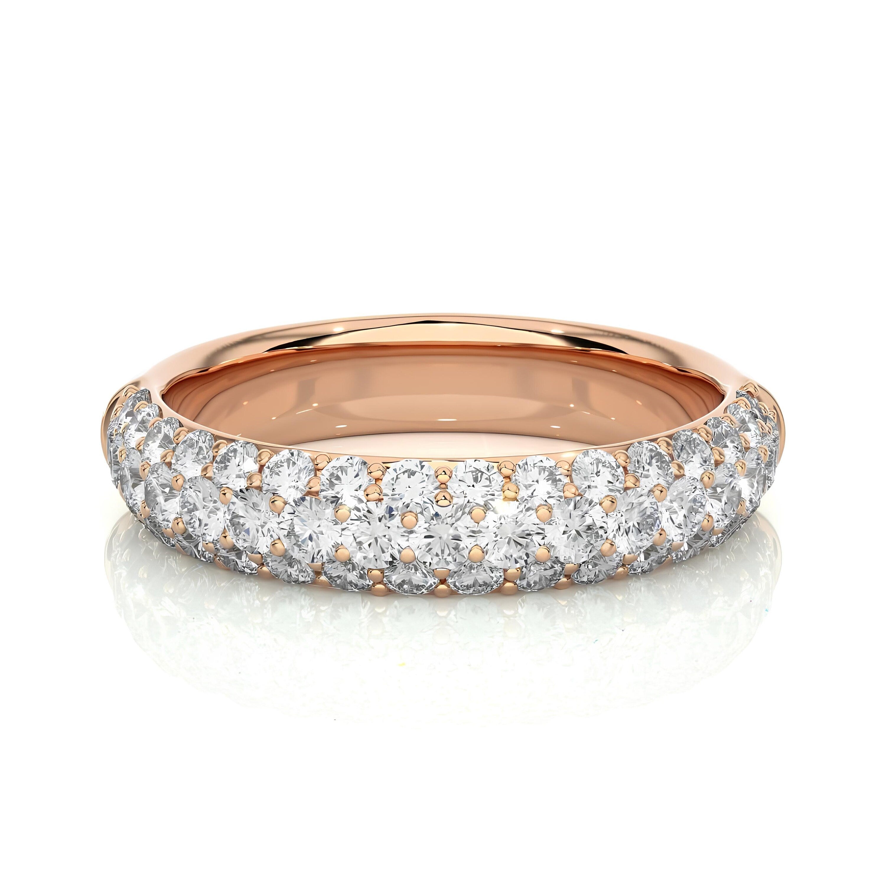 14K Yellow Gold Half Eternity 3 Row Micro Pave Wedding Band Ring by Alikediamonds