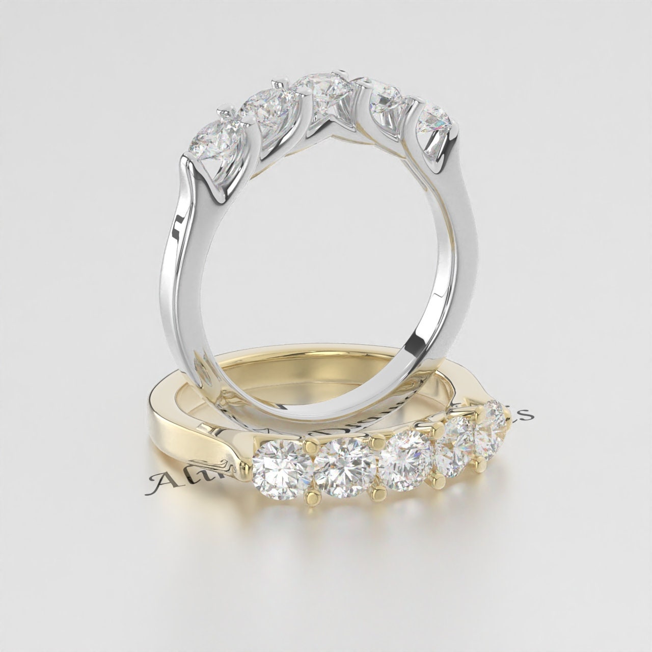 3 MM Round Lab Created Diamond Wedding Band for Women, Five Stone Diamond Band, EF/VS Lab Grown Diamonds, Stackable Band, Anniversary Gifts