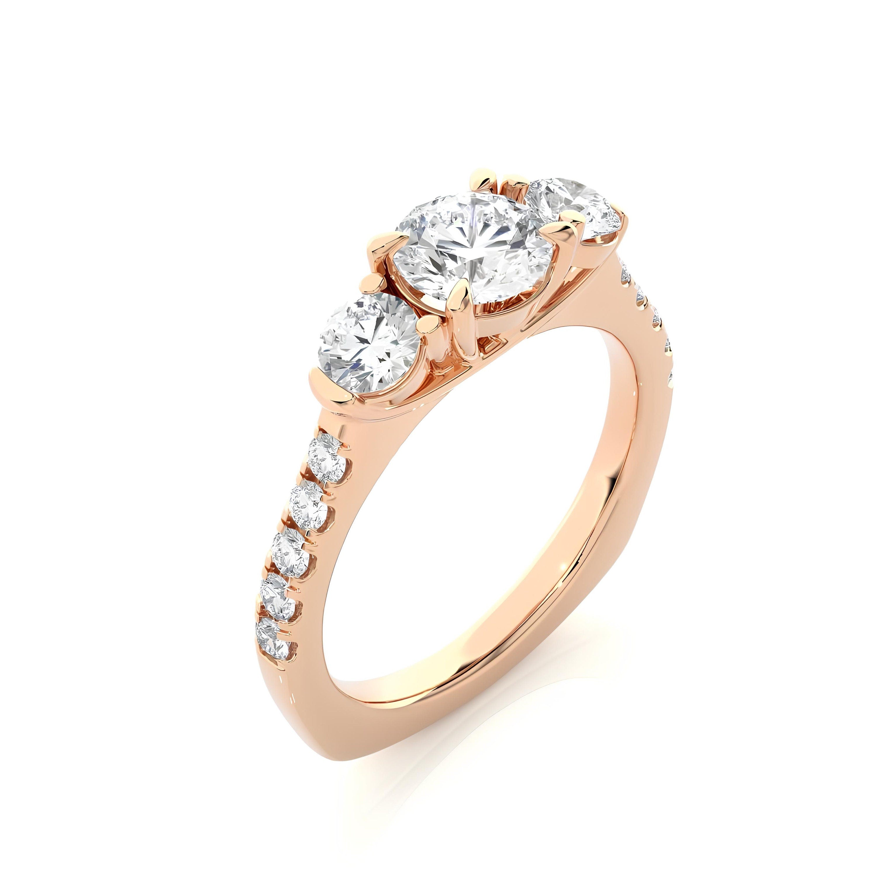 Elegant Trellis Three-Stone Diamond Wedding Ring – Ethically Sourced EF VS/SI Lab-Grown Diamonds – Perfect Engagement or Anniversary Gift in 14K Gold