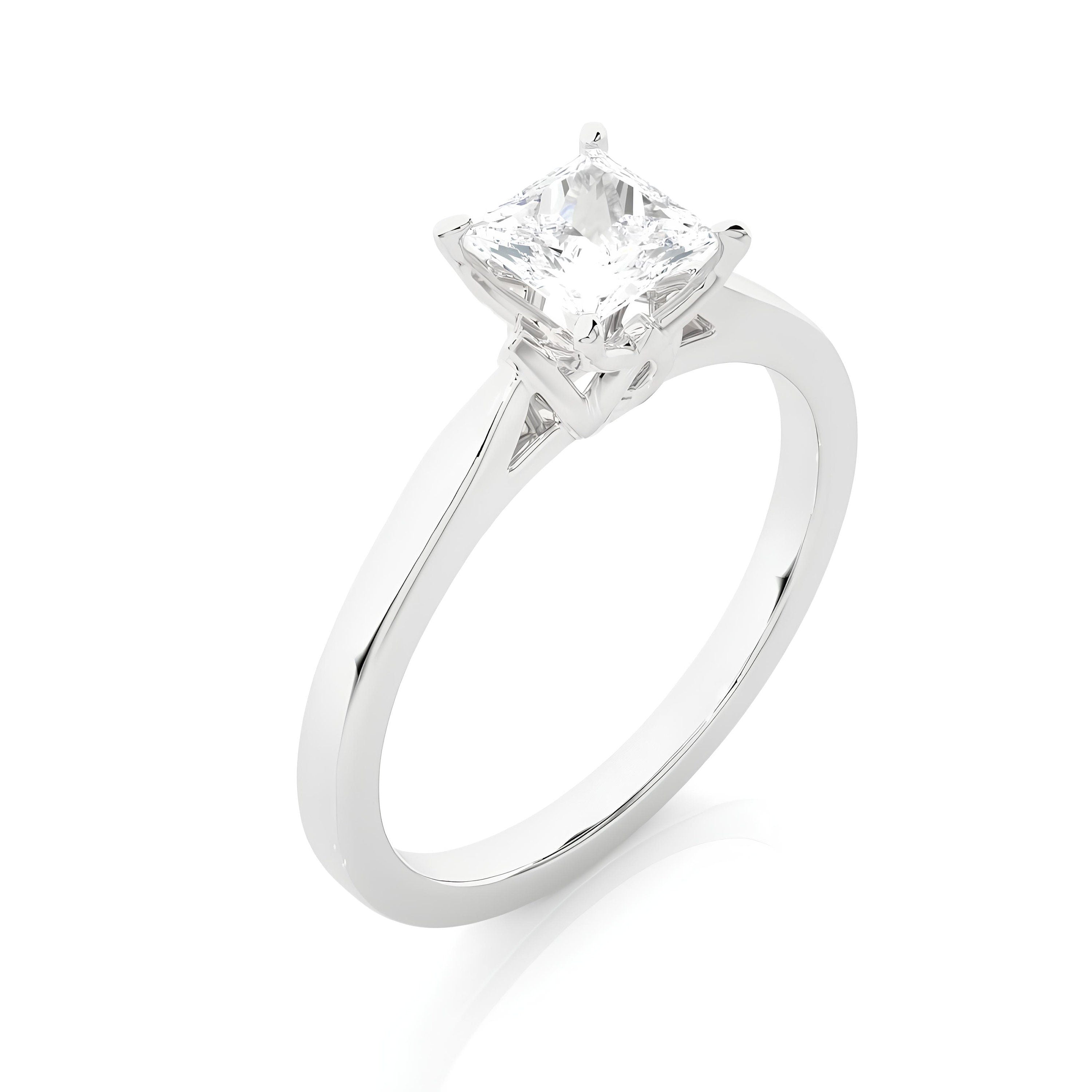 Certified 1.00 Ct Lab-Grown Princess Cut Diamond Solitaire Engagement Ring / EF VS/SI Conflict-Free Diamond / 14K Real Gold Anniversary and Wedding Ring