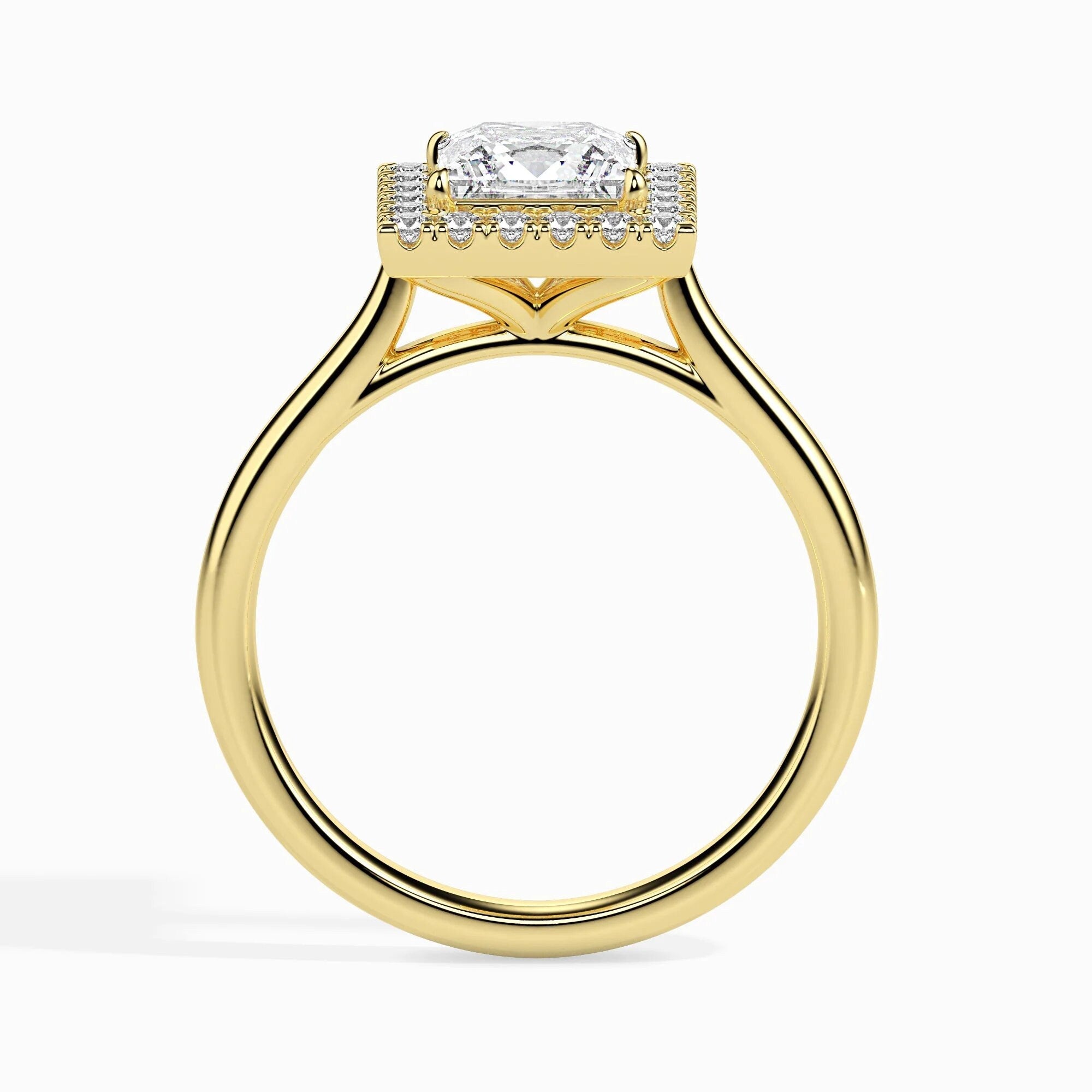 1.00 Ct Certified Lab-Grown Princess-Cut Diamond Halo Engagement Ring – Set in 14K Solid Gold with Conflict-Free Diamonds