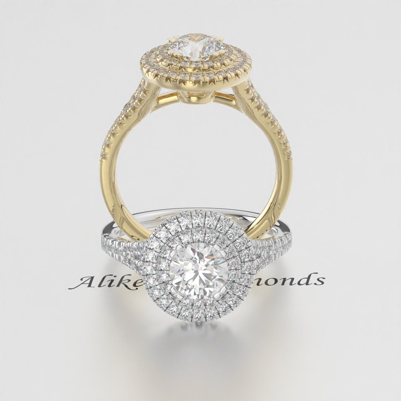 Certified Lab-Grown Diamond Double Halo Engagement Ring – EF VS/SI Diamond in 14K Solid Gold | Elegant and Sparkling Wedding Ring