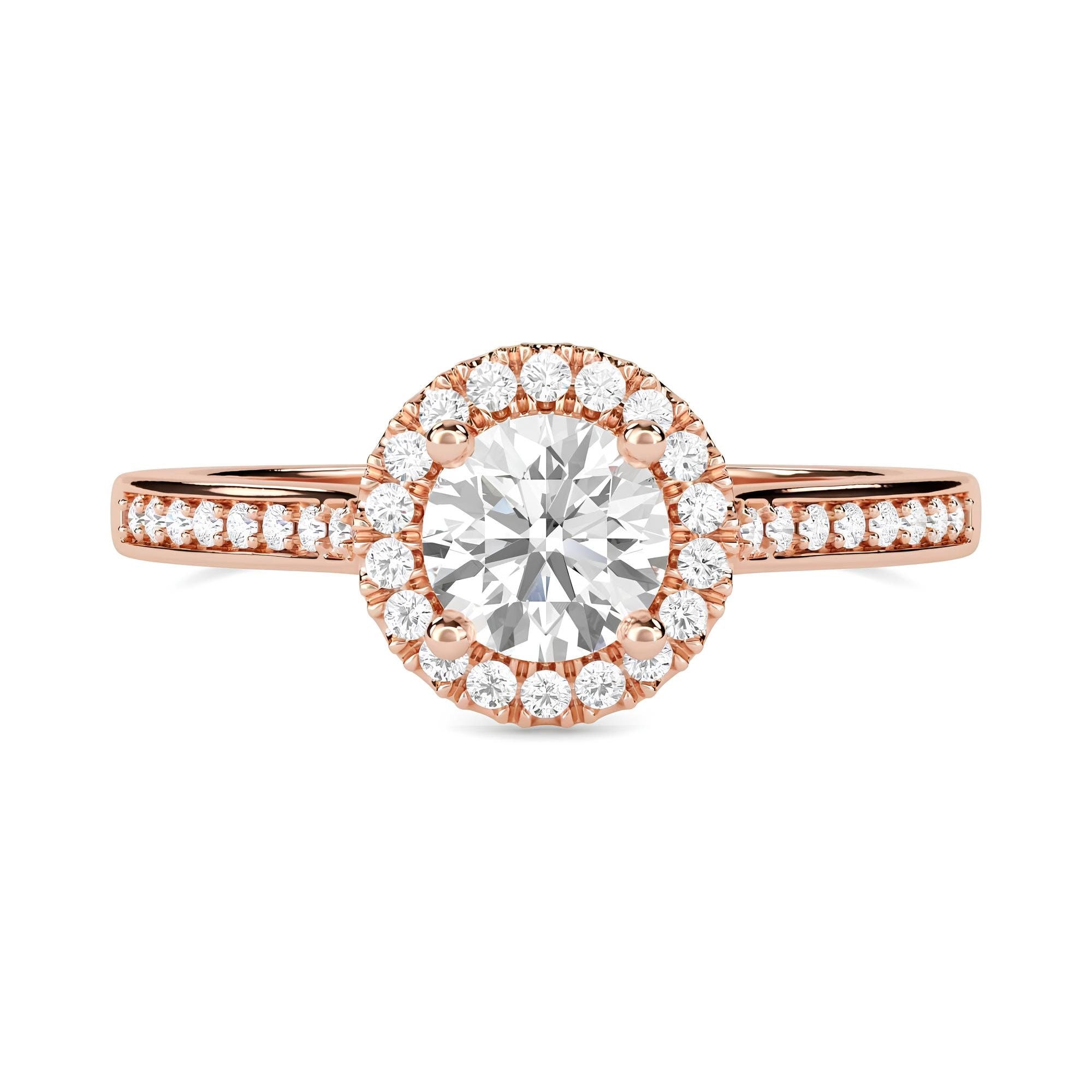 1.00 CT Round Lab Grown Diamond Halo Engagement Ring – EF VS/SI Certified Diamond in 14K Gold