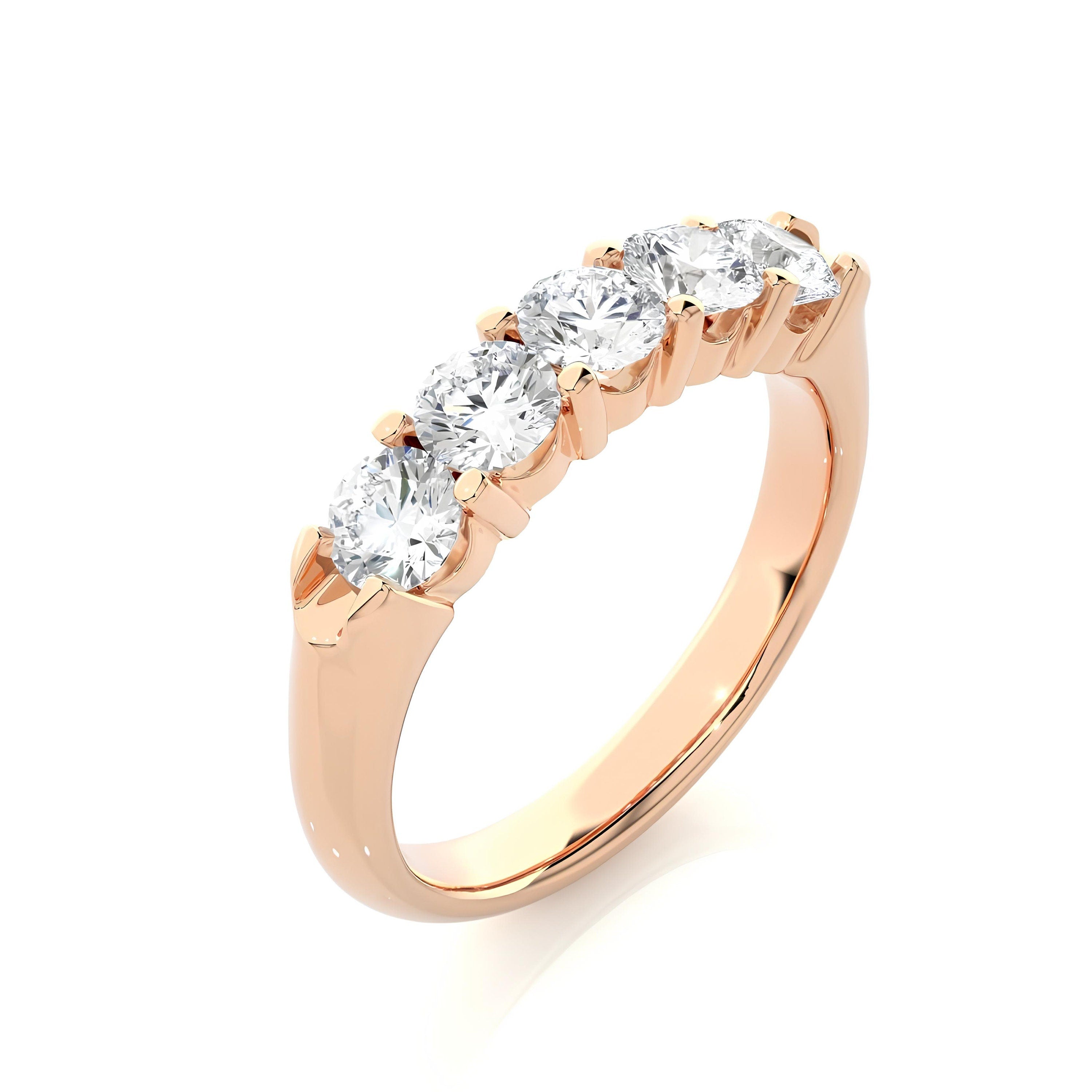 1.00 Carat Lab-Grown Diamond 5-Stone Half Eternity Band – Prong Set 14K Gold Wedding Ring