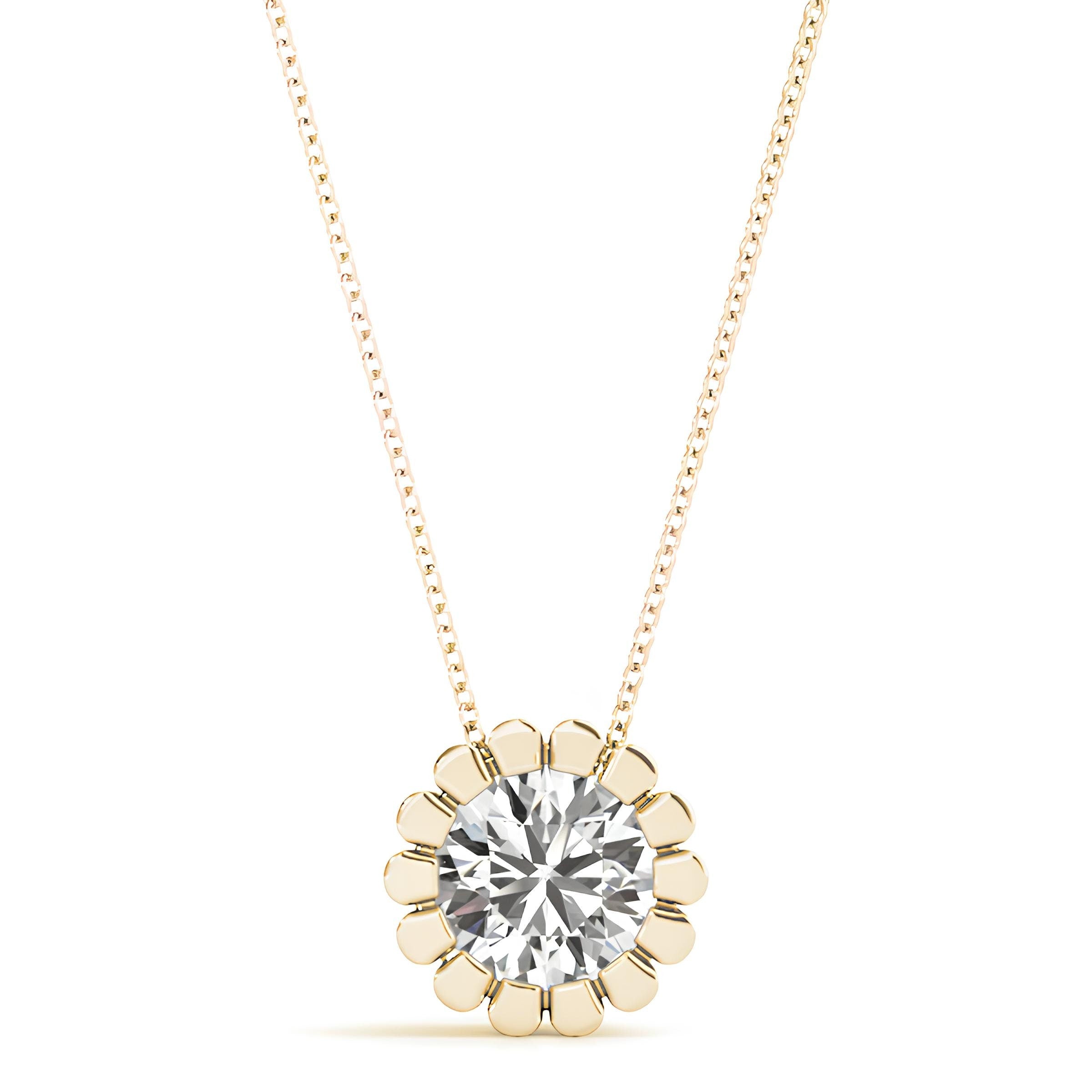 0.50 to 2.00 Ctw Lab Grown Round Diamond Gold Flower Pendant Necklace