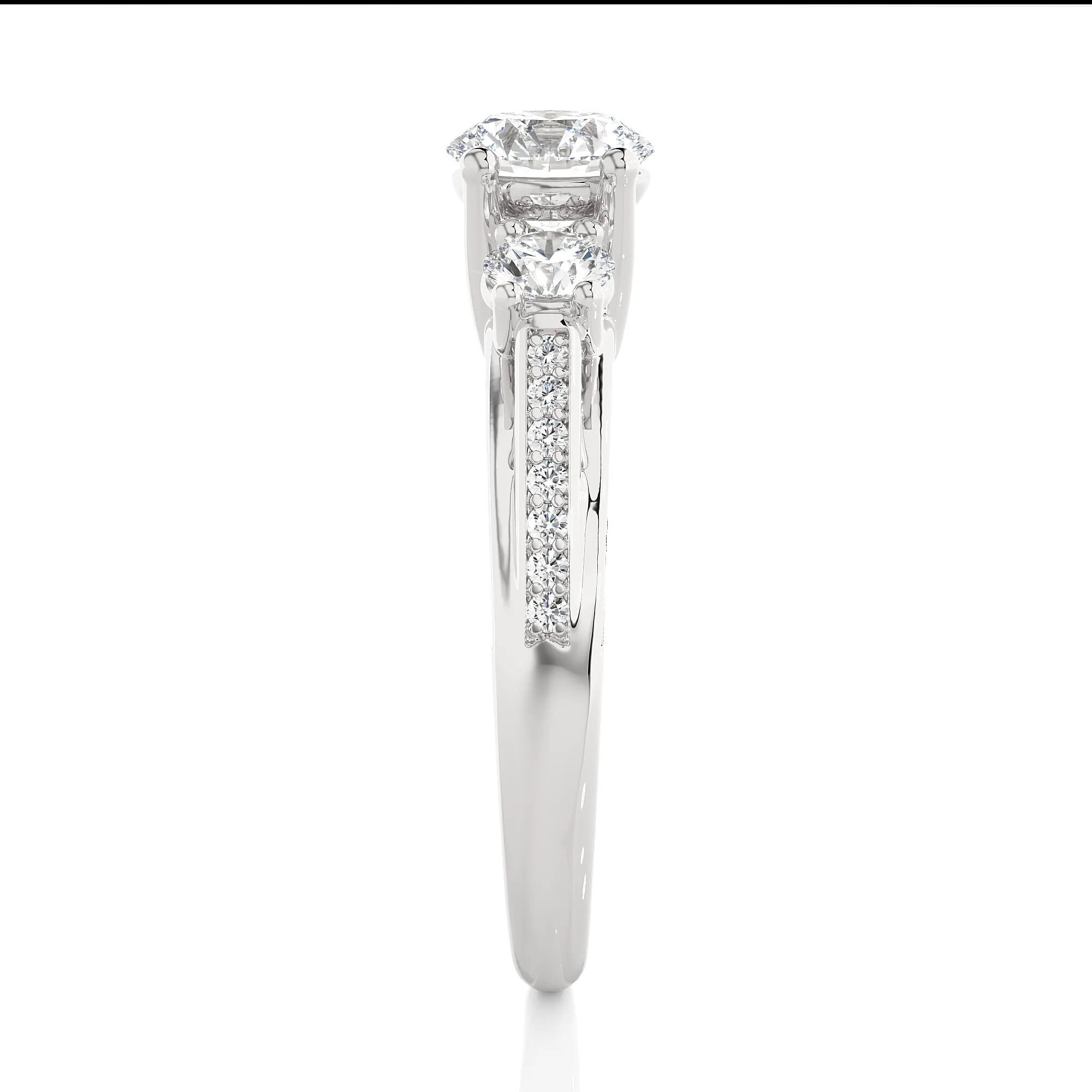 Elegant Three-Stone Engagement Ring with Accent Diamonds – IGI Certified EF VS/SI Lab-Grown Diamonds Set in 14K Real Gold, Perfect Wedding or Anniversary Ring