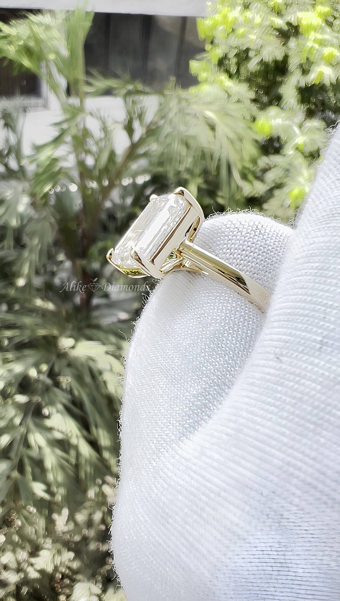 Emerald Cut Solitaire Engagement Ring, 3.54 Ct Lab Grown Diamond Ring, Certified GH/SI Diamond 14K Yellow Gold Wedding Ring, Size 7