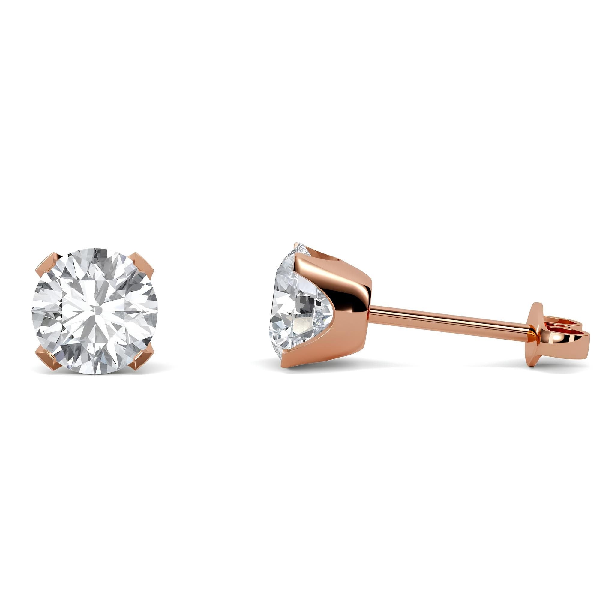 Round EF VS/SI Lab-Grown Diamond Solitaire Stud Earrings 14K Gold Push Back Earrings for Women
