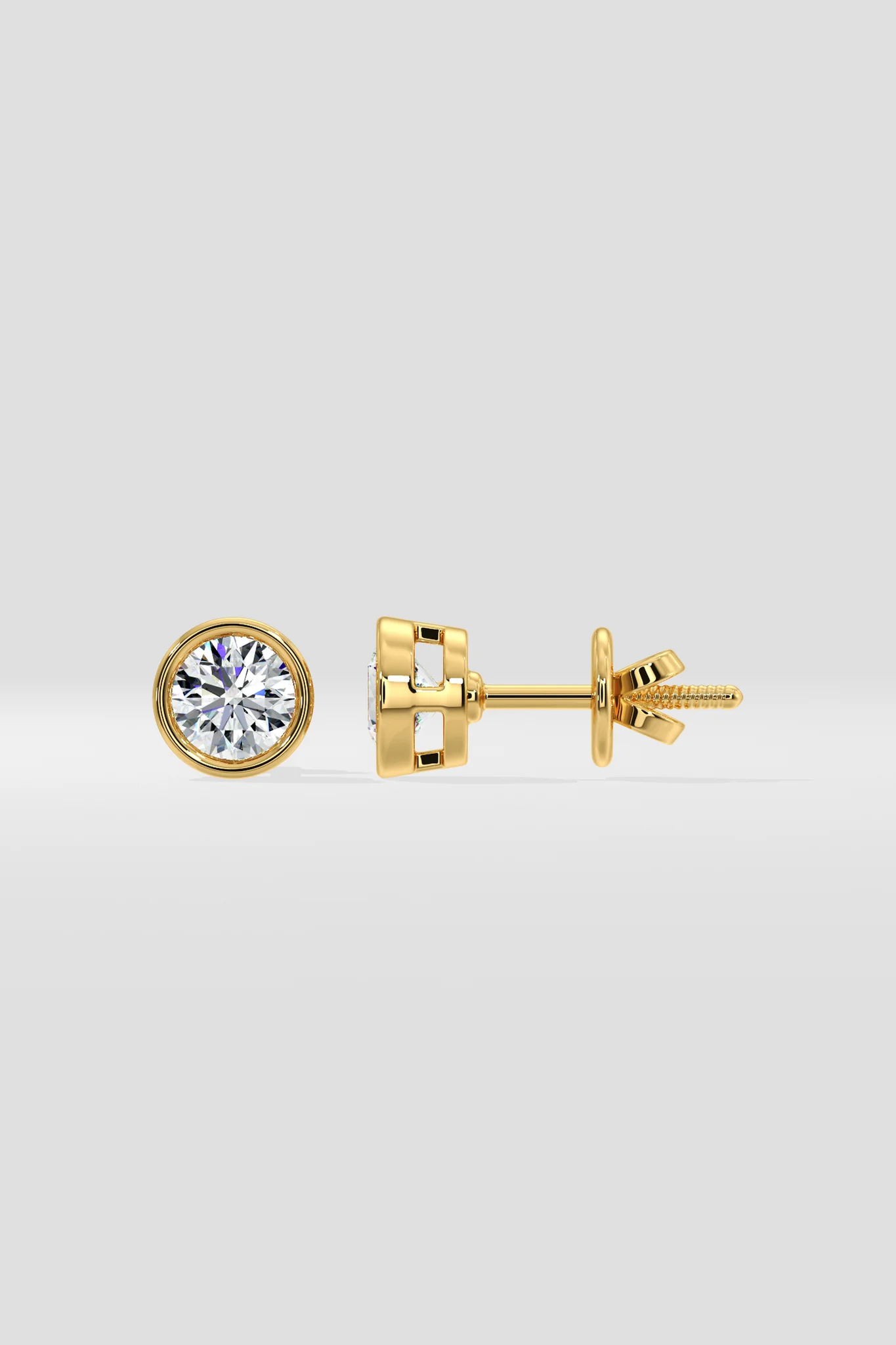 925 Sterling Silver With Vermeil Gold 0.50 CT Round Cut Certified VS/SI Lab Grown Diamond Bezel Set Stud Earrings