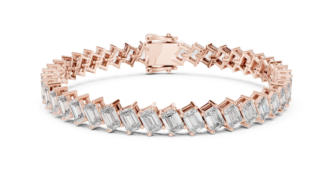 7.52 CT EF VS/SI Lab Grown Certified Emerald Cut Diamond Tennis Wedding Bracelet For Women's 14K Rose Gold