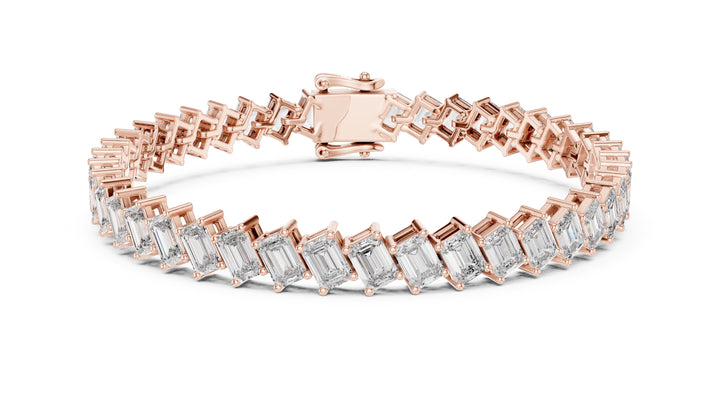 7.52 CT EF VS/SI Lab Grown Certified Emerlad Cut Diamond Tennis Wedding Bracelet For Women's 14K Yellow Gold