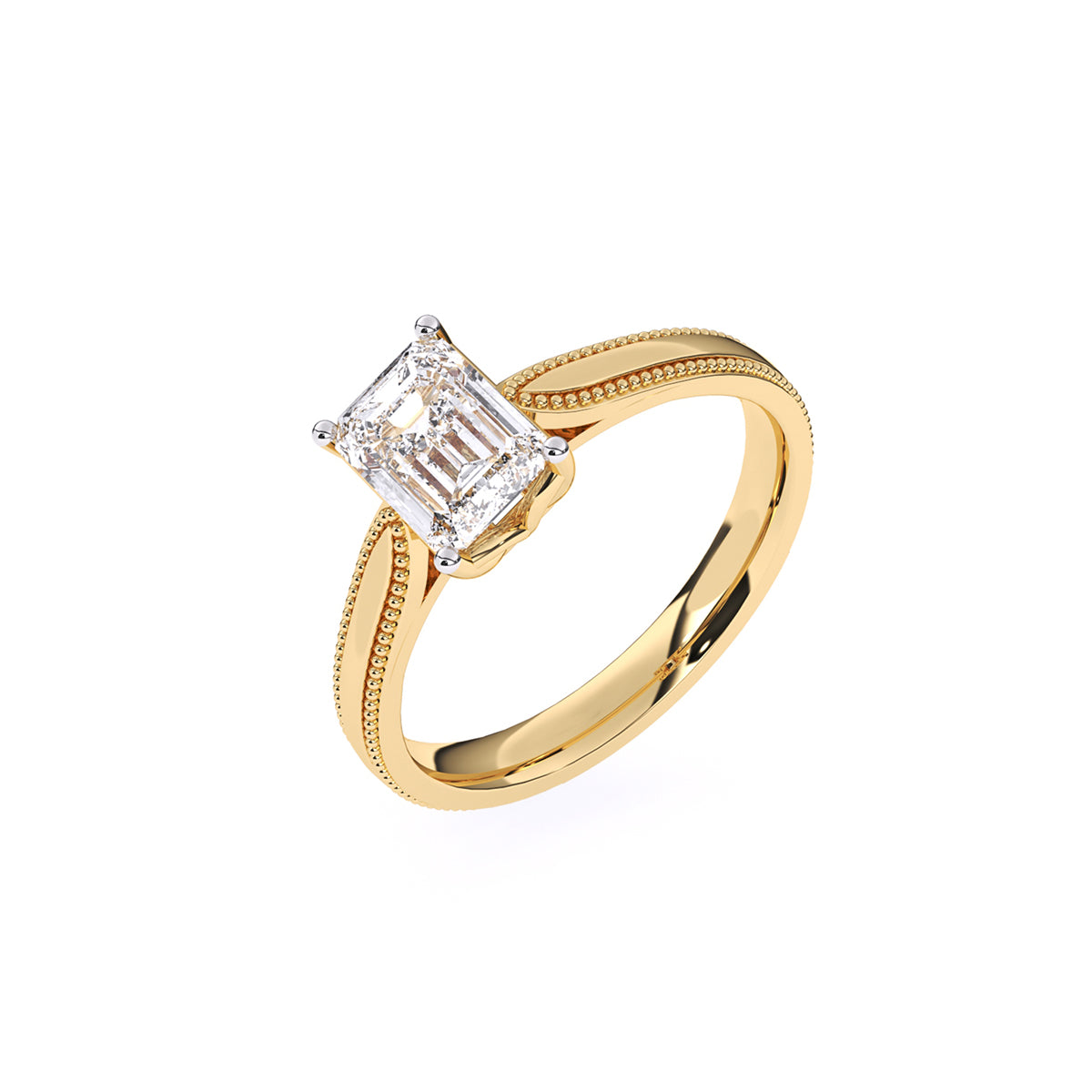 Certified 1.00 CT Emerald Cut EF VS/SI Lab Created Diamond Engagement Ring 925 Sterling Silver With Vermeil Gold