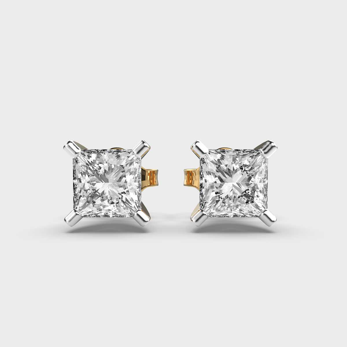 925 Sterling Silver With Vermeil Gold 1.00 CT Princess Cut Certified VS/SI Lab Grown Diamond Beautiful Stud Earrings