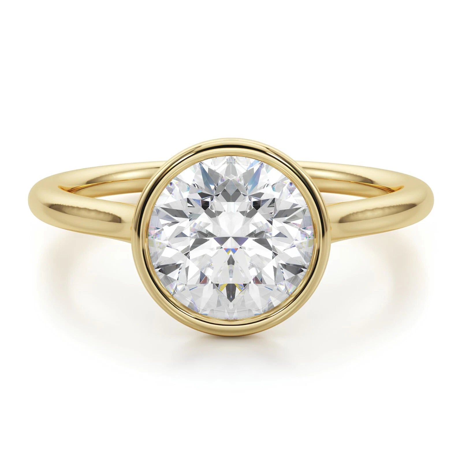 1.00 CT Certified EF VS/SI Lab Grown Diamond Bezel Set Ring 925 Sterling Silver With Vermeil Gold