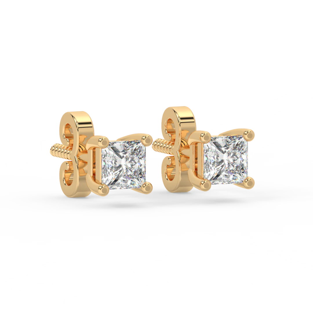 925 Sterling Silver With Vermeil Gold 0.50 CT Princess Cut Certified VS/SI Lab Grown Diamond Stud Earrings
