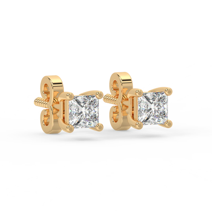 925 Sterling Silver With Vermeil Gold 0.50 CT Princess Cut Certified VS/SI Lab Grown Diamond Stud Earrings