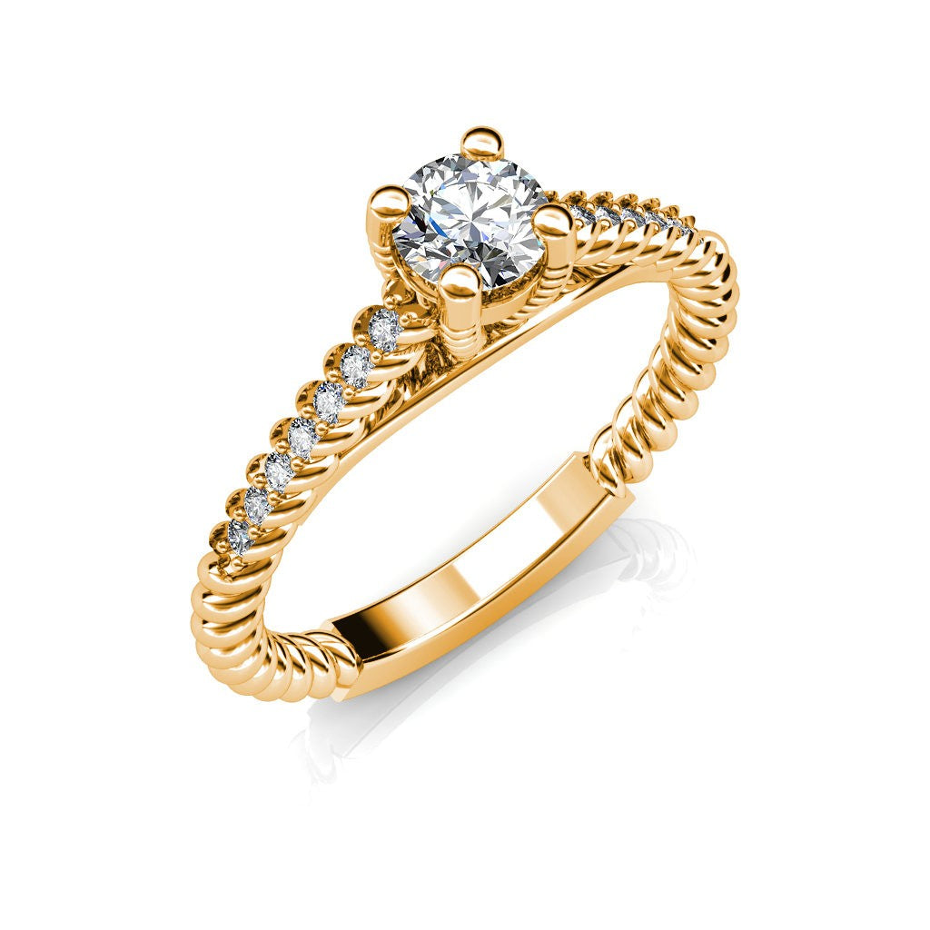 Certified 0.64 CT Round Cut EF VS/SI Lab Grown Diamond Engagement Ring 925 Sterling Silver With Vermeil Gold