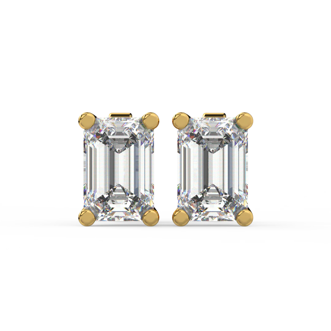0.50 CT Emerald Cut Certified VS/SI Lab Grown Diamond Stud Earrings 925 Sterling Silver With Vermeil Gold