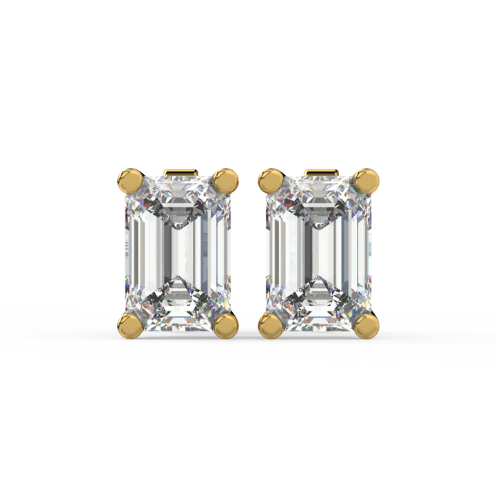 0.50 CT Emerald Cut Certified VS/SI Lab Grown Diamond Stud Earrings 925 Sterling Silver With Vermeil Gold