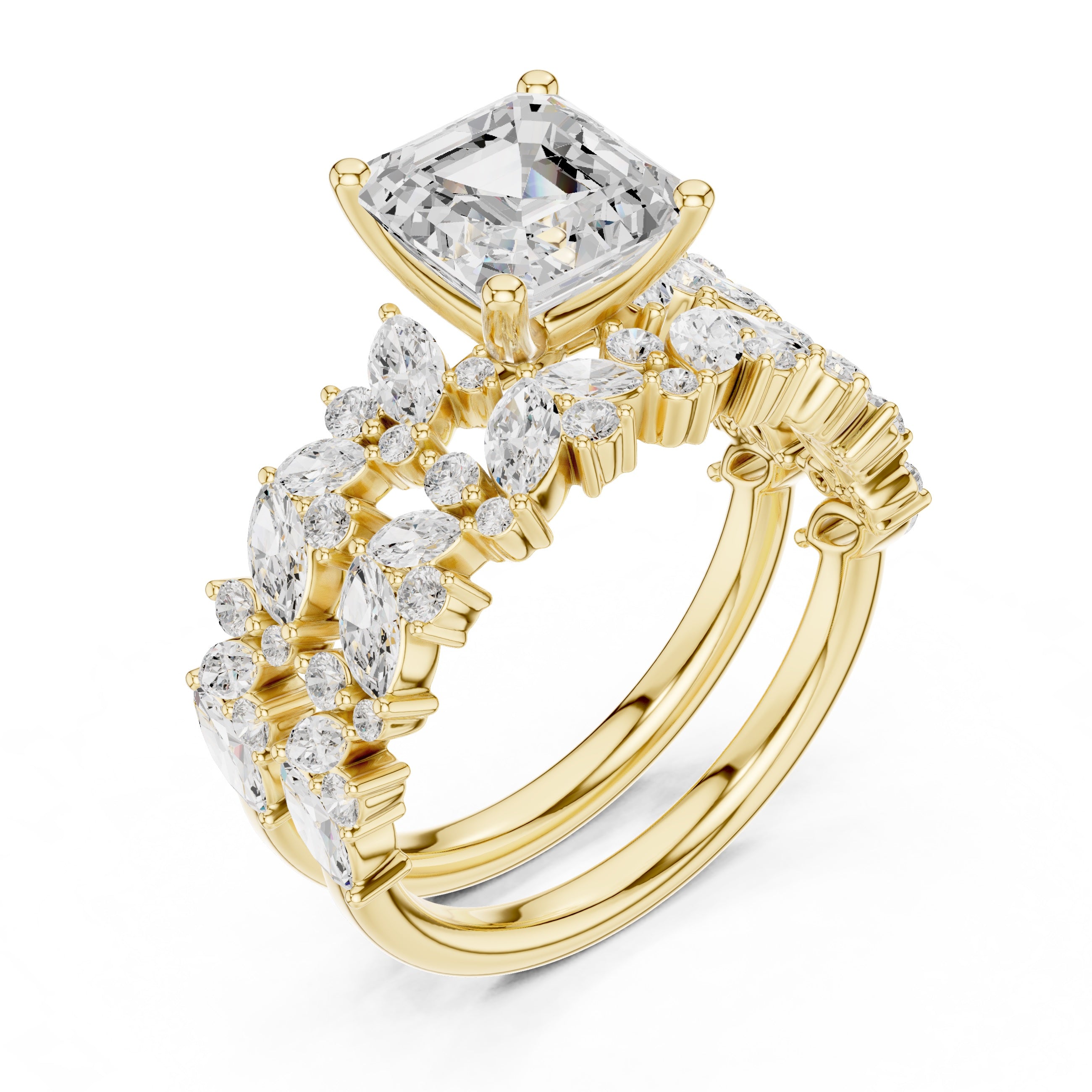 EF VS/SI Lab-Created Certified Diamond Bridal Set Ring – in 14K Yellow Gold | Women's Engagement or Wedding