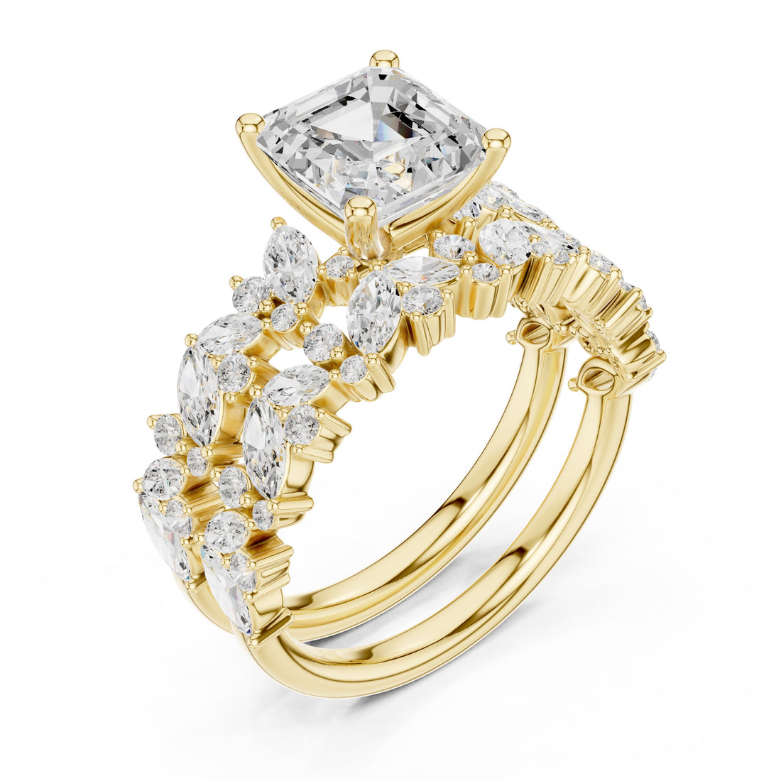 EF VS/SI Lab-Created Certified Diamond Bridal Set Ring – in 14K Yellow Gold | Women's Engagement or Wedding