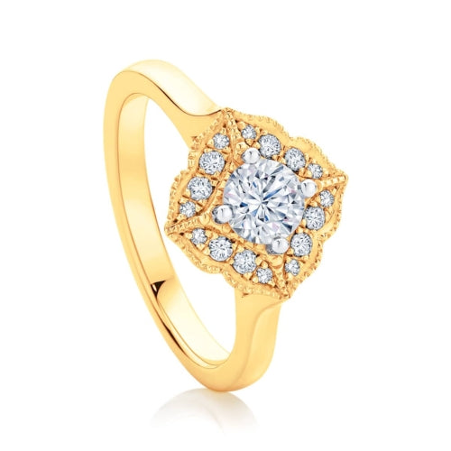 Certified 0.66 CT Round Cut EF VS/SI Lab Grown Diamond Engagement Ring 925 Sterling Silver With Vermeil Gold