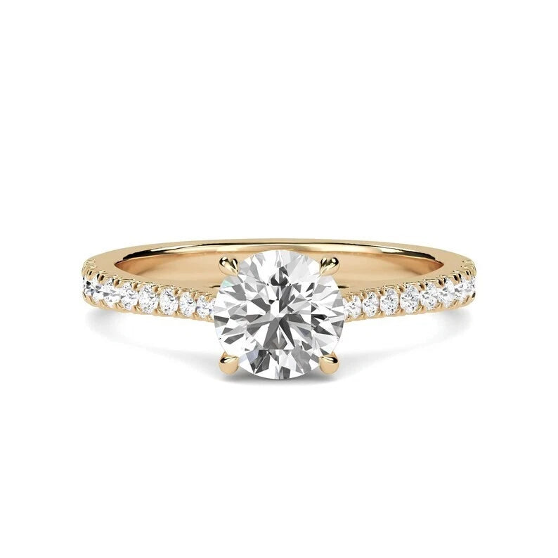 1.20 CT Certified VS/SI Lab Grown Diamond Engagement Ring 925 Sterling Silver With Vermeil Gold