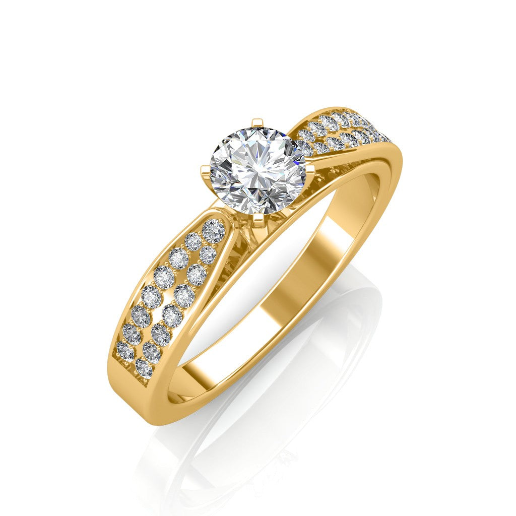 Certified 0.69 CT Round Cut EF VS/SI Lab Grown Diamond Engagement Ring 925 Sterling Silver With Vermeil Gold