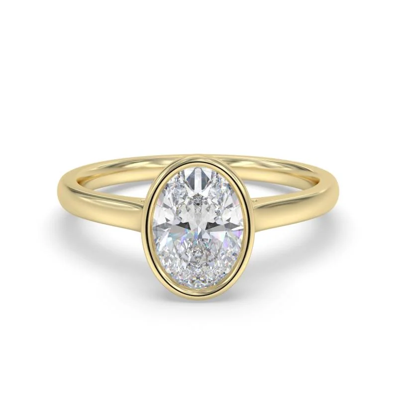 Certified 1.00 CT Oval Cut EF VS/SI Lab Grown Diamond Bezel Set Engagement Ring 925 Sterling Silver With Vermeil Gold