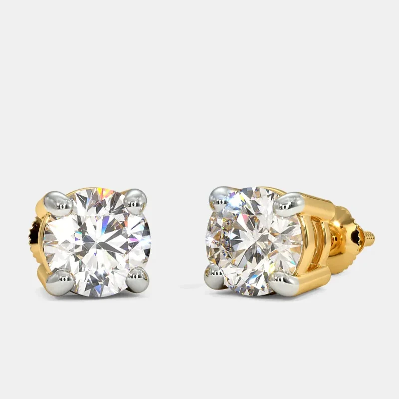 Certified 1.00 CT Round Cut EF VS/SI Lab Grown Diamond Women's Stud Women's Earrings 925 Sterling Silver With Vermeil Gold