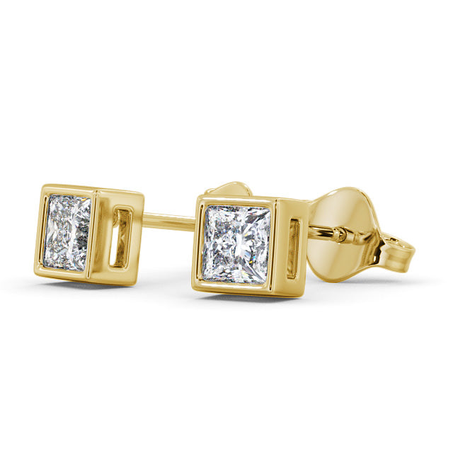Certified 1.00 CT Princess Cut EF VS/SI Lab Grown Diamond Bezel Set Stud Women's Earrings 925 Sterling Silver With Vermeil Gold
