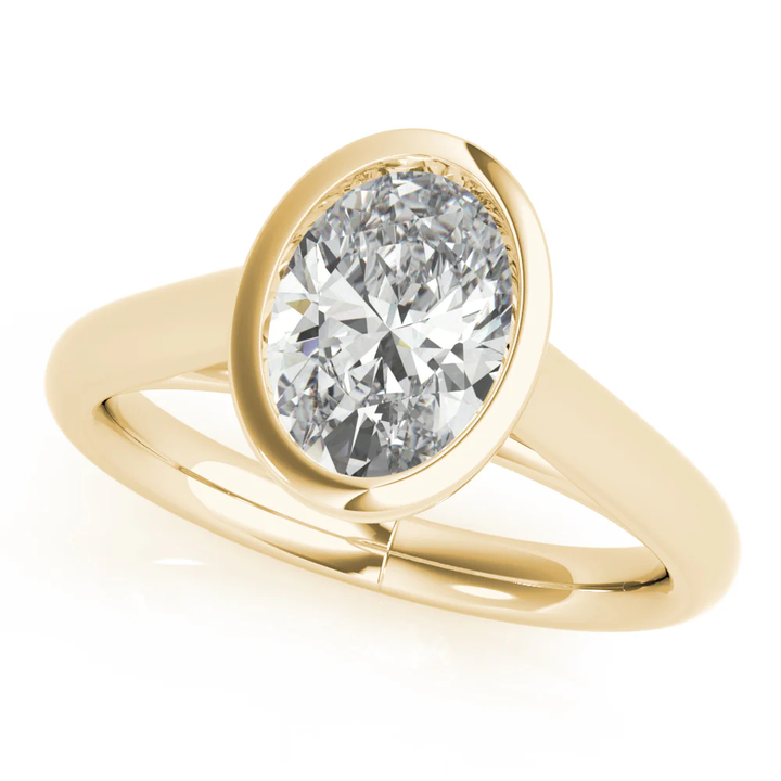 Certified 1.00 CT Oval Cut EF VS/SI Lab Grown Diamond Bezel Set Nordic Gold Anniversary Ring (Demi -Fine)
