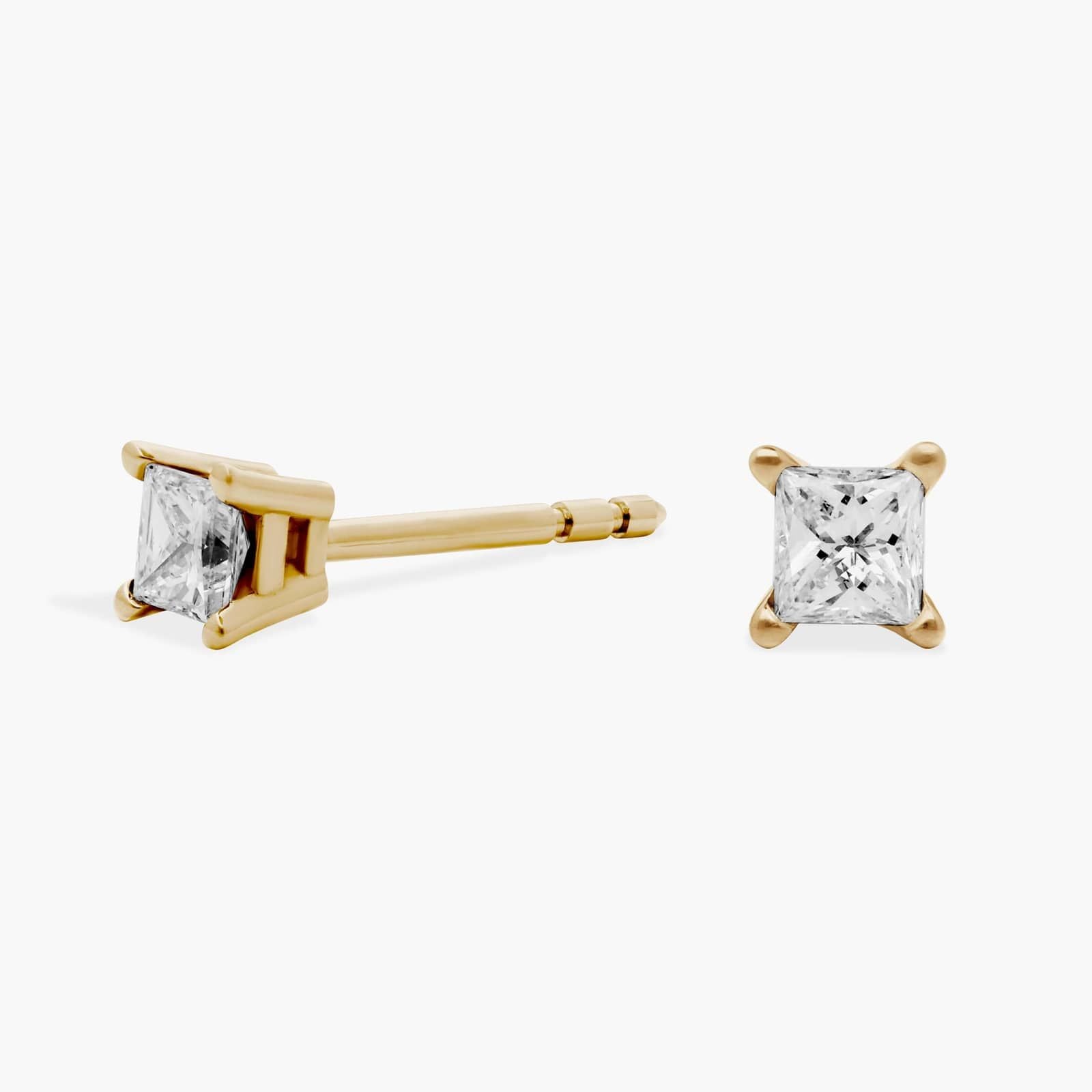 925 Sterling Silver With Vermeil Gold 0.50 CT Princess Cut Certified VS/SI Lab Grown Diamond Stud Earrings