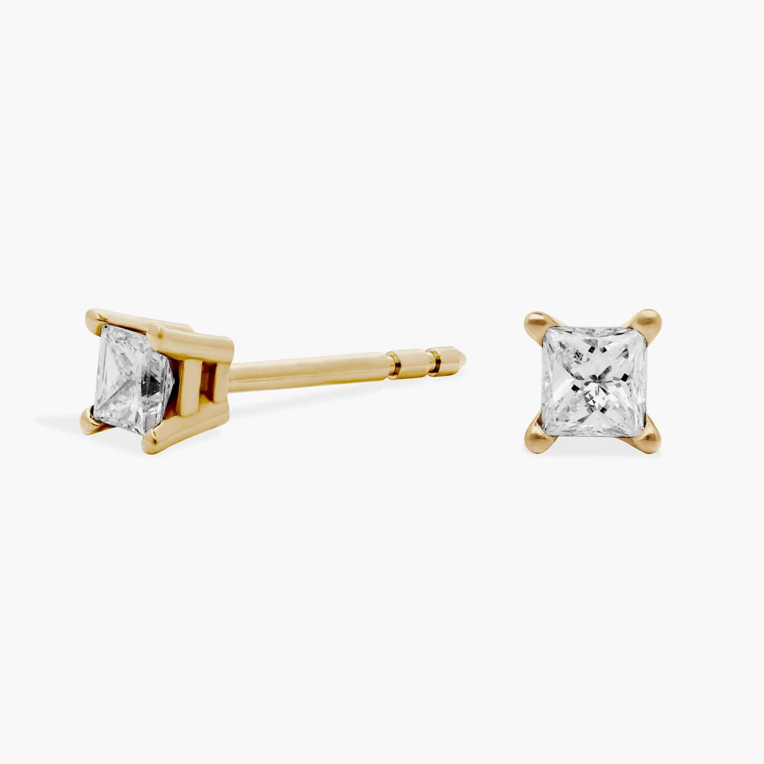 925 Sterling Silver With Vermeil Gold 0.50 CT Princess Cut Certified VS/SI Lab Grown Diamond Stud Earrings