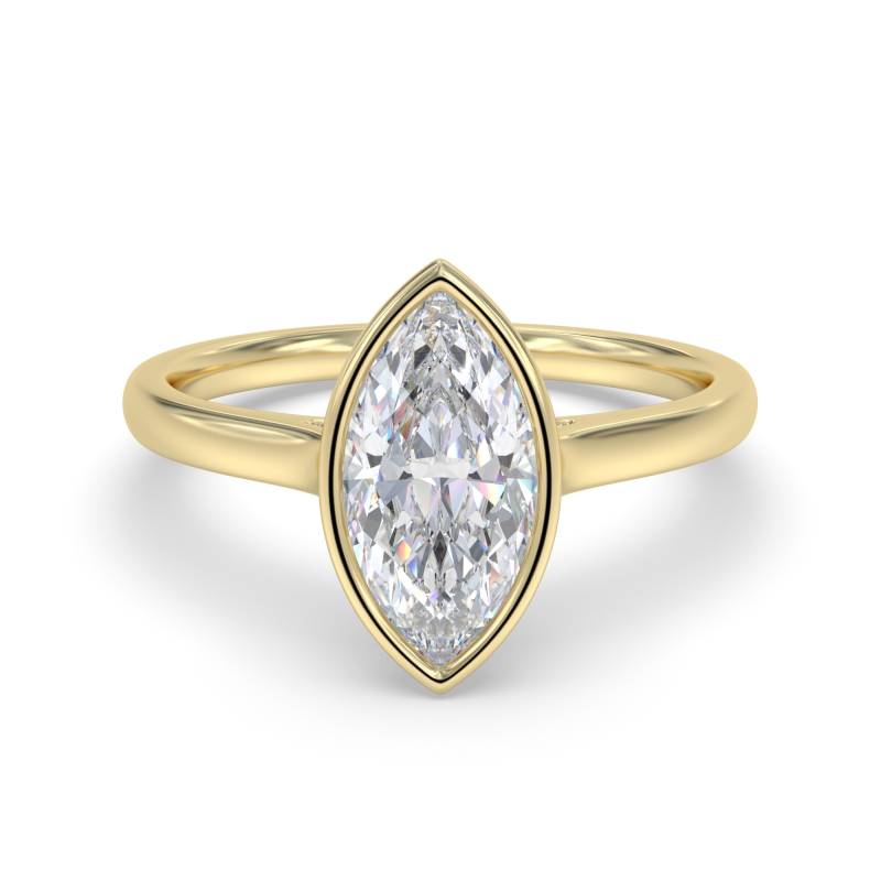 Certified 1.00 CT Marquise Cut EF VS/SI Lab Grown Diamond Bezel Set Engagement Ring 925 Sterling Silver With Vermeil Gold