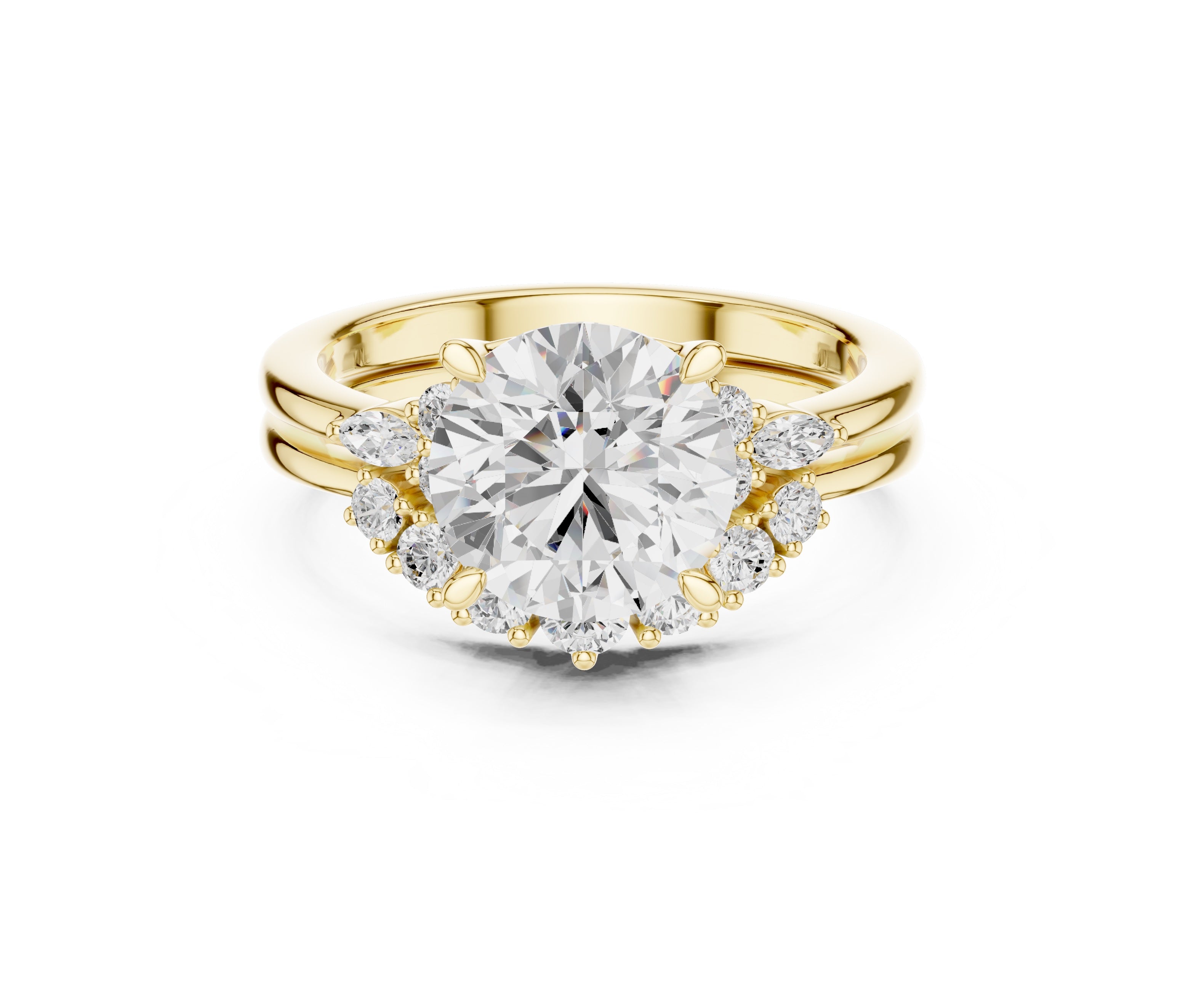 2.92 CT Bridal Set Ring – EF VS/SI Lab-Created Diamond in 14K Yellow Gold | Women's Engagement or Wedding