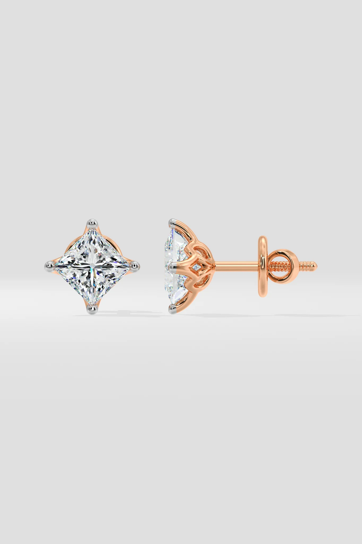 0.50 CT Princess Cut Certified VS/SI Lab Grown Diamond Stud Earrings 925 Sterling Silver With Vermeil Gold