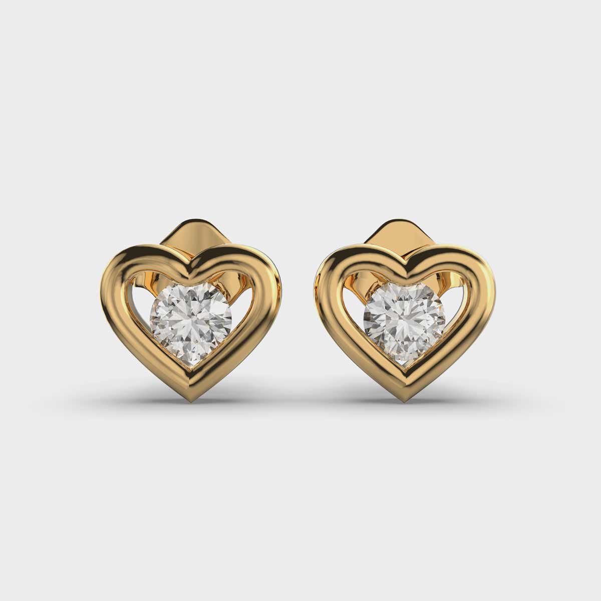 1.00 CT Round Cut Heart Shape Certified VS/SI Lab Grown Diamond Stud Earrings 925 Sterling Silver With Vermeil Gold