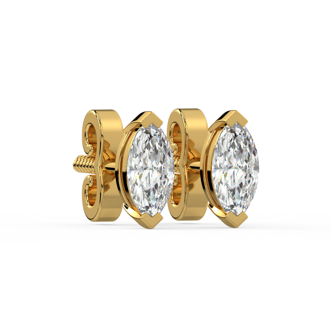 0.50 CT Marquise Cut Certified VS/SI Lab Grown Diamond Stud Earrings 925 Sterling Silver With Vermeil Gold