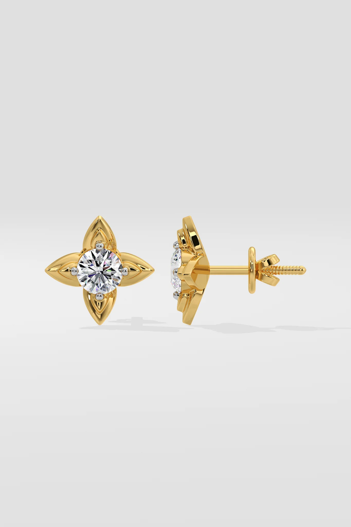 0.50 CT Round Cut Certified VS/SI Lab Grown Diamond Flower Stud Earrings 925 Sterling Silver With Vermeil Gold