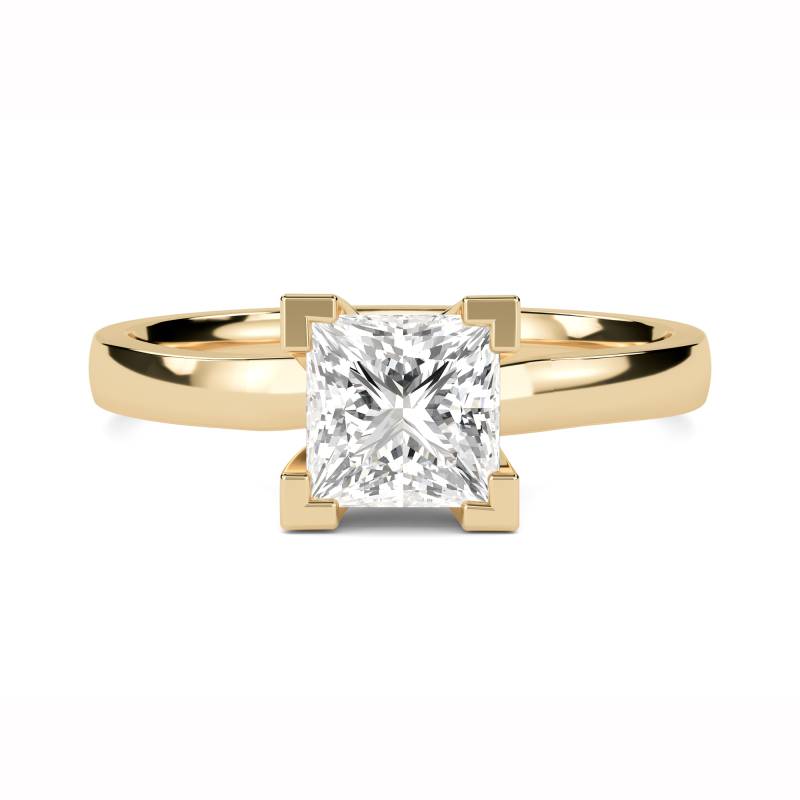 Certified 1.00 CT Princess Cut EF VS/SI Lab Grown Diamond  Engagement Ring 925 Sterling Silver With Vermeil Gold